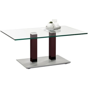 Couchtisch, Rot, Schwarz, Edelstahl, Metall, Glas, rechteckig, eckig, Säule, Bodenplatte, 70x46-65 cm, höhenverstellbar, Wohnzimmer, Wohnzimmertische, Couchtische, Glas-Couchtische