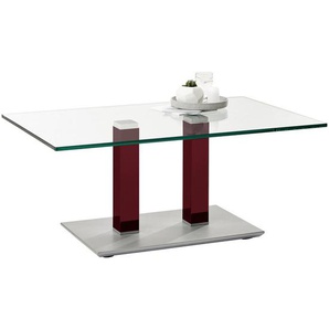 Couchtisch, Edelstahl, Weinrot, Metall, Glas, rechteckig, eckig, Säule, Bodenplatte, 70x46-65 cm, höhenverstellbar, Wohnzimmer, Wohnzimmertische, Couchtische, Glas-Couchtische