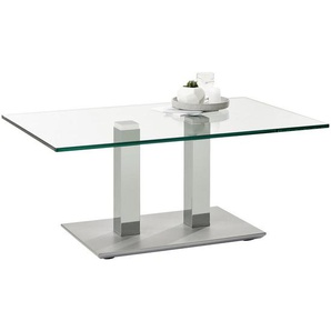 Couchtisch, Weiß, Edelstahl, Metall, Glas, rechteckig, eckig, Säule, Bodenplatte, 70x46-65x110 cm, höhenverstellbar, Wohnzimmer, Wohnzimmertische, Couchtische, Glas-Couchtische