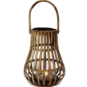 Laterne , Braun , Holz , Rattan , rund , 45 cm , Glaseinsatz , Dekoration, Windlichter & Kerzenhalter, Laternen