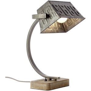 Tischleuchte Drake, Braun, Grau, Schwarz, Holz, Metall, 25x24 cm, Fsc, Kippschalter, schwenkbar, Lampen & Leuchten, Innenbeleuchtung, Tischlampen, Tischlampen