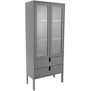 Vitrine, Grau, Holzwerkstoff, 3 Fächer, 2 Schubladen, 76x178x40 cm, FSC Mix, Beimöbel erhältlich, Wohnzimmer, Wohnwände, Vitrinenschränke
