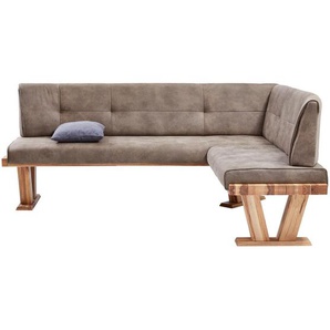 Valdera Eckbank, Eiche, Hellbraun, Holz, Textil, Balkeneiche, massiv, Uni, nicht einzeln stellbar, L-Form, 205x155 cm, seitenverkehrt erhältlich,