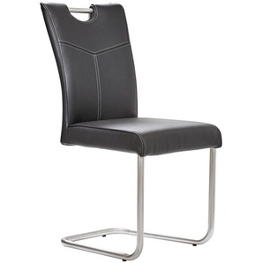 Valdera Schwingstuhl , Schwarz, Edelstahl , Metall, Leder , Echtleder , Spaltleder , Uni , Rundrohr , 44x99x57 cm , Typenauswahl , Esszimmer, Stühle, Esszimmerstühle, Schwingstühle