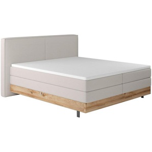 Valnatura Boxspringbett, Creme, Textil, Eiche, massiv, H2 + H3, 7-Zonen, Höhe ca. 17,5 cm, 180x200 cm, Fsc, Made in EU, Bettkasten, gepolstertes