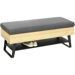 Valnatura Garderobenbank, Anthrazit, Eiche, Holz, Metall, Textil, Kerneiche, vollmassiv, Füllung: Schaumstoff, 118x48.5x41 cm, Goldenes M, erweiterbar, Truhe im Sitz, Holzmöbel, Garderoben Holz, Garderobenbänke Holz