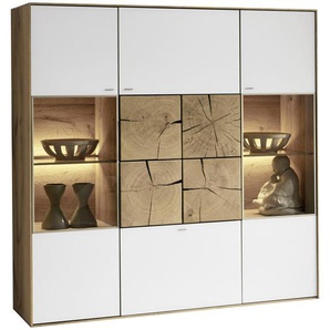 Valnatura Highboard Lago , Weiß, Eiche , Metall , Kerneiche , 4 Fächer , 1 Schubladen , 137x138x39 cm , Made in Germany , erweiterbar, Typenauswahl, Beimöbel erhältlich , Holzmöbel, Kleinmöbel Holz, Holzkommoden, Highboards Holz