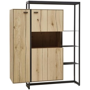 Valnatura Highboard , Schwarz, Eiche , Metall , Wildeiche, Balkeneiche , massiv , 6 Fächer , 129.3x158x41.1 cm , Beimöbel erhältlich , Holzmöbel, Kleinmöbel Holz, Holzkommoden, Highboards Holz