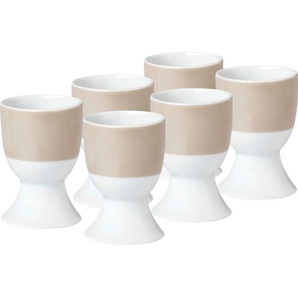 Van Well Eierbecherset Vario, Weiß, Taupe, Keramik, 6-teilig, rund, 6.5 cm, Tischkultur & Servieren, Eierbecher