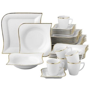Van Well Kombiservice Goldline, Weiß, Gold, Keramik, 30-teilig, 200 ml,200 ml, 36x33x28.5 cm, Essen & Trinken, Geschirr, Geschirr-Sets, Kombiservice
