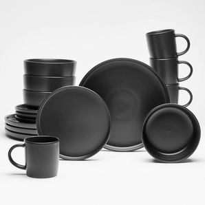 Van Well Kombiservice Nero, Schwarz, Keramik, 16-teilig, 370 ml, 30x30x30 cm, robust, lebensmittelecht, Essen & Trinken, Geschirr, Geschirr-Sets,