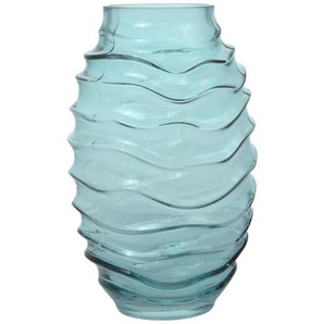 Vase, Blau, Glas, bauchig, 16x25.5x16 cm, mundgeblasen, handgemacht, Dekoration, Vasen, Glasvasen