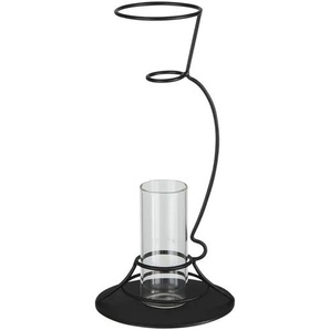 Vase im Metallständer   ¦ schwarz ¦ Metall,Glas ¦ Maße (cm): H: 25,6  Ø: 11.7