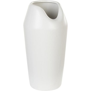 Vase Weiß Steinzeug 33 cm Hoch Schlank Rund mit Breiter Öffnung Unregelmässige Form Modern Wohnartikel Dekovase Tischdeko Accessoires