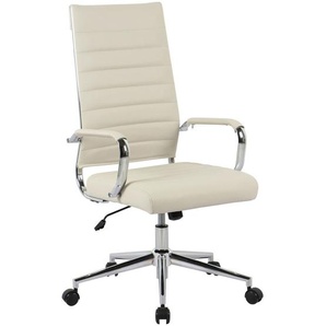 Venda Drehstuhl, Chrom, Beige, Metall, Leder, Echtleder, Rindleder, Drehkreuz, 63.5x104.x113.5 cm, Sitzfläche 360° drehbar, Arbeitszimmer, Bürostühle, Drehstühle