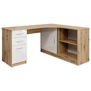 Venda Eckschreibtisch, Weiß, Eiche, Kunststoff, 2 Schubladen, rechteckig, 120x75x150 cm, Stauraum, Arbeitszimmer, Schreibtische, Eckschreibtische