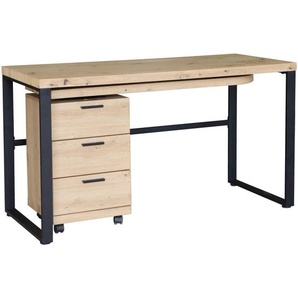 Venda Schreibtisch, Schwarz, Eiche, Metall, 3 Schubladen, rechteckig, eckig, Flachrohr, 60x76x140 cm, Bsci, ausziehbar, seitenverkehrt montierbar, Arbeitszimmer, Schreibtische, Bürotische