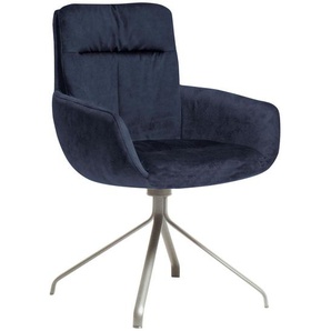 Venjakob Armlehnstuhl , Blau, Edelstahl , Metall, Textil , Stativgestell , 61x90x64 cm , Goldenes M, Made in Germany, DGM , Lederauswahl, Stoffauswahl, Sitzfläche 360° drehbar, Gestellauswahl, automatische Rückholfunktion , Esszimmer, Stühle,