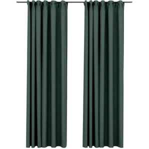 Verdunkelungsvorhänge Haken Leinenoptik 2 Stk. Grün 140x225 cm Vidaxl