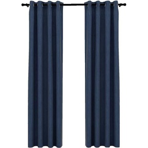 Verdunkelungsvorhänge Ösen Leinenoptik 2 Stk. Blau 140x225 cm Vidaxl 51196