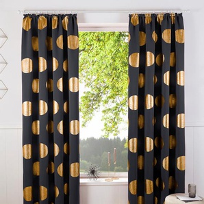 Verdunkelungsvorhang MY HOME Kreise Gardinen Gr. 245 cm, Kräuselband, 135 cm, goldfarben (schwarz, goldfarben) Kräuselband Gardine Foliendruck