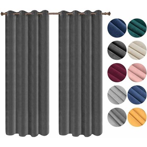Verdunklungsgardine mit Ösen in vielen Farben, (2 Stück) dunkelgrau 140x225 cm - Woltu