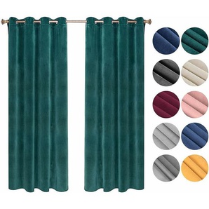 Verdunklungsgardine mit Ösen in vielen Farben, (2 Stück) dunkelgrün 140x225 cm - Woltu