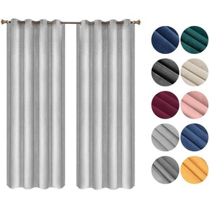 Verdunklungsgardine mit Ösen in vielen Farben, (2 Stück) hellgrau 140x225 cm - Woltu