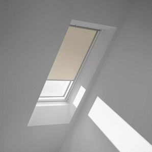 Verdunklungsrollo DKL 1085S, VELUX, verdunkelnd, ohne Bohren, in Führungsschienen, VELUX »Pick & Click!«, Stoff hellbeige mit weißen Führungsschienen & Griffleiste