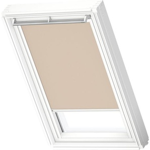 Verdunklungsrollo DKL 4556SWL, VELUX, verdunkelnd, ohne Bohren, in Führungsschienen, VELUX »Pick & Click!«, Stoff sandbeige mit alufarbenen Führungsschienen & Griffleiste