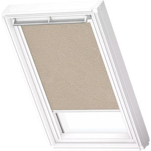 Verdunklungsrollo DKL 4579S, Farbe: sandbeige gep., VELUX, verdunkelnd, ohne Bohren, in Führungsschienen, VELUX »Pick & Click!«, alufarbene Führungsschienen & Griffleiste
