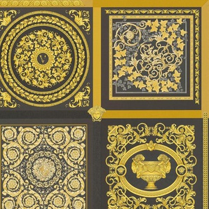 VERSACE Vliestapete Wallpaper Versace 5 Design Patchwork Tapeten auffallende Fliesen-Tapete Gr. B/L: 0,7 m x 10,05 m, Rollen: 1 St., goldfarben (schwarz, goldfarben) Vliestapeten