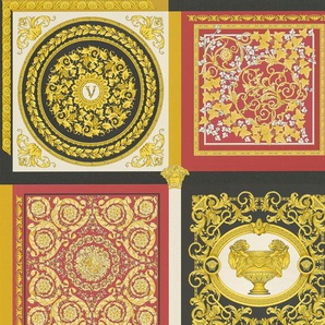 VERSACE Vliestapete Wallpaper Versace 5 Design Patchwork Tapeten auffallende Fliesen-Tapete Gr. B/L: 0,7 m x 10,05 m, Rollen: 1 St., rot (rot, goldfarben, weiß) Vliestapeten