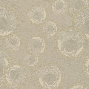 Versace Vliestapete Wallpaper Versace 5 Medusakopf Metallic, leicht strukturiert, glänzend, hochglänzend, metallic, (1 St), Designertapete Tapeten Wohnzimmer Schlafzimmer Küche modern Flur Optik