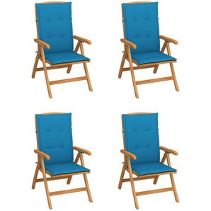 Verstellbare Gartenstühle mit Auflagen 4 Stk. Massivholz Teak Blau