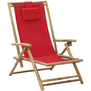 Verstellbarer Relaxstuhl Rot Bambus und Stoff 64x89x(71-94) cm