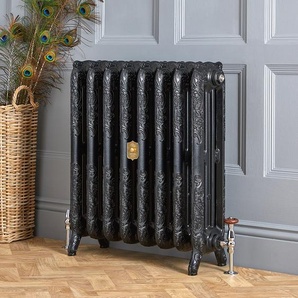 Verzierter Gusseisen-Heizkörper, mit Blumenmotiv, in Mattschwarz – Höhe 768mm, Breite auswählbar – Charlotte Hudson Reed
