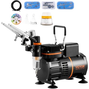 Airbrush-Set, Luftkompressor mit Doppellüfter, professionelles Airbrush-System-Set mit 3 Airbrushes, Halter, Farbmischrad, Reinigungsbürsten-Set,