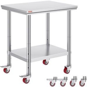 Arbeitstisch 76 x 60 x 86 cm Edelstahl Catering Arbeitstisch Belastbarkeit 28 kg, Lebensmittel Zubereitungstisch mit Nachlauf Gewerbliche