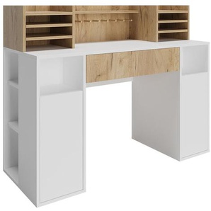 Vicco - Basteltisch - Schreibtisch , Weiß/Sonoma, 126.8 x 50 cm xl mit Regale
