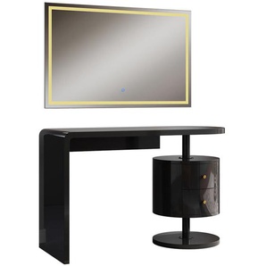 Vicco - Schminktisch Lara, Schwarz Hochglanz, 120 cm mit LED-Spiegel