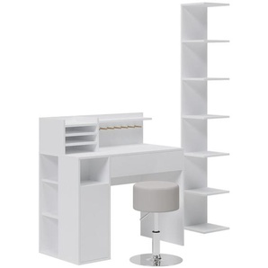 Vicco - Schreibtisch , Weiß, 3 Teile, mit Bücherregal und Hocker
