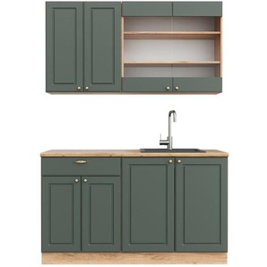 Vicco - Singleküche Fame-Line, Grün-Gold Landhaus/Goldkraft Eiche, 140 cm ohne Arbeitsplatte