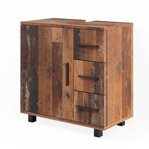 Vicco - Waschbeckenunterschrank Ilias, Eiche rustikal, 60 x 60 cm mit Tür und 3 Schubladen