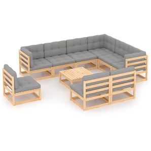 vidaXL 10-tlg. Garten-Lounge-Set mit Kissen Massivholz Kiefer