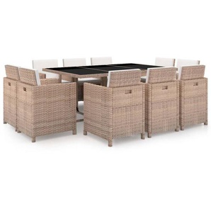 Vidaxl - 11-tlg. Garten-Essgruppe mit Auflagen Poly Rattan Beige