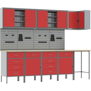 Vidaxl - 12-tlg. Werkstattschrank-Set mit Stecktafel Rot mdf Metall