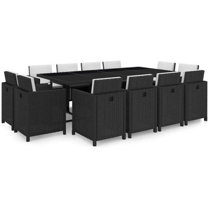Vidaxl - 13-tlg. Garten-Essgruppe mit Auflagen Poly Rattan Schwarz