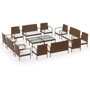vidaXL 16-tlg. Garten-Lounge-Set mit Auflagen Poly Rattan Braun