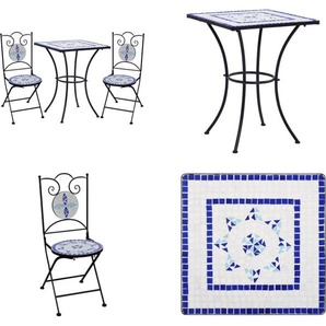 vidaXL 3 tlg. Bistro Set Mosaik Keramik Blau und Weiß - Mosaik Bistro-Set - Mosaik Bistro-Sets - Bistroset - Bistrosets HL279413